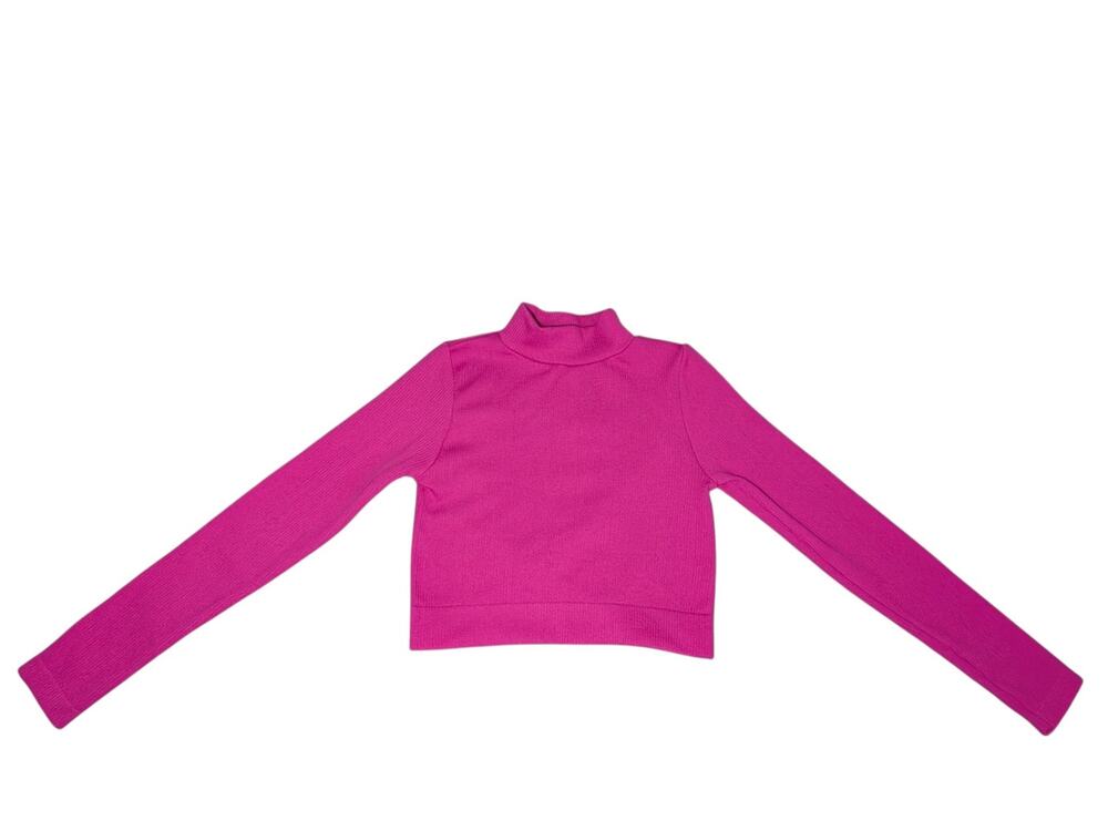 Cotton Candy Women's Ribbed Mock Neck Cropped Sweater Hot Pink Size M/L